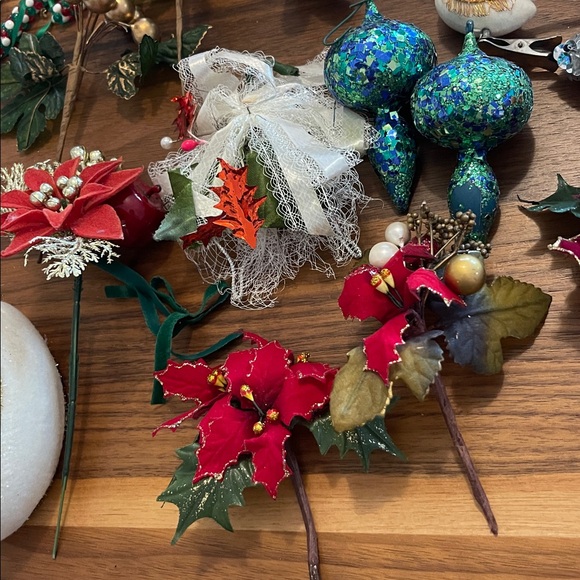 Large Assortment of Vintage Christmas Ornaments, Picks, & Santa Candle - Picture 3 of 8